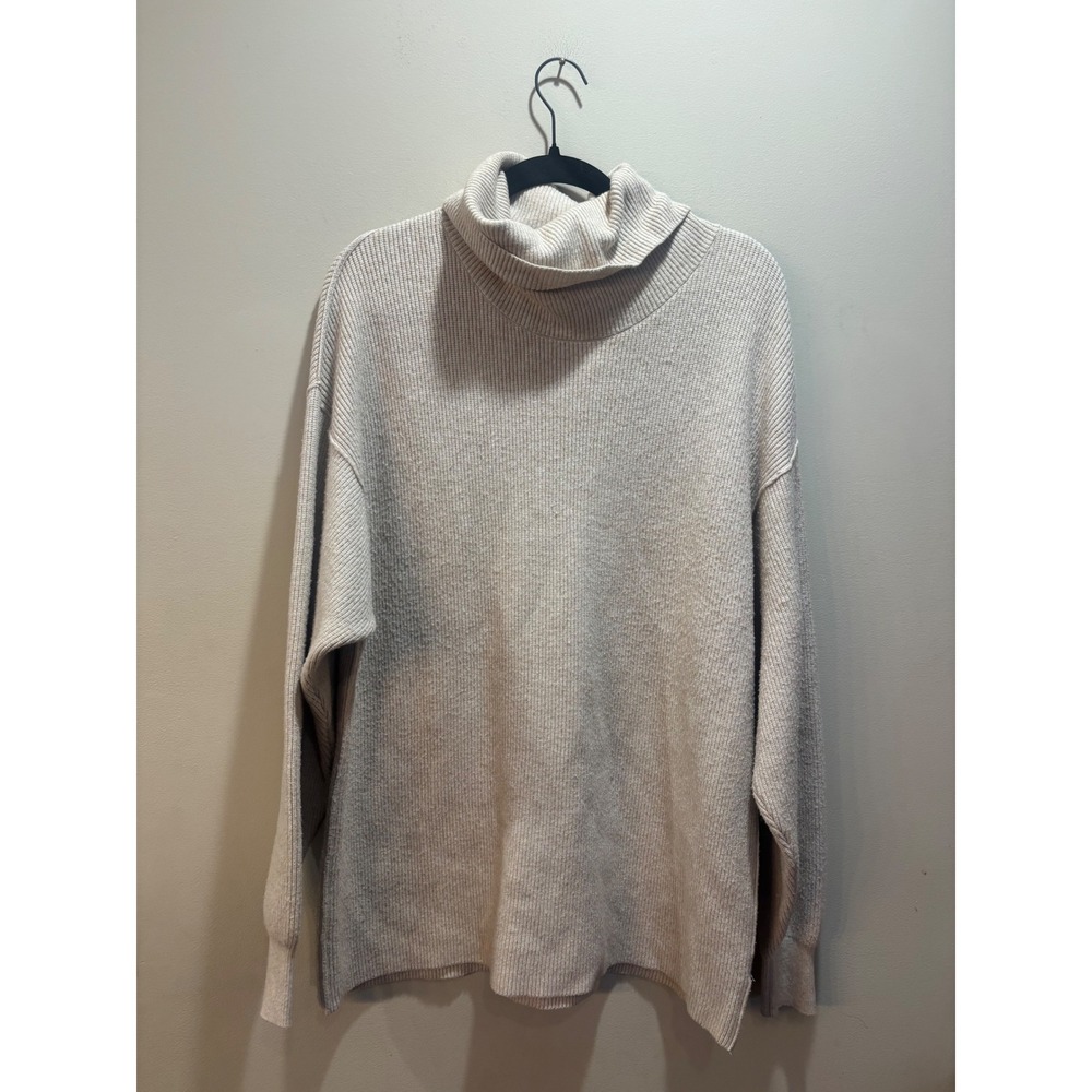 Free People Oversized Ribbed Knit Turtleneck Sweater Beige Size Small